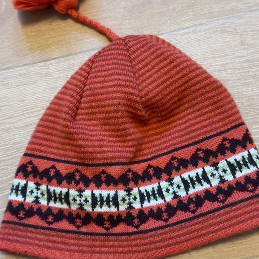 Patagonia Fair Isle Pom Beanie | Orange Pattern - Picture 4 of 5
